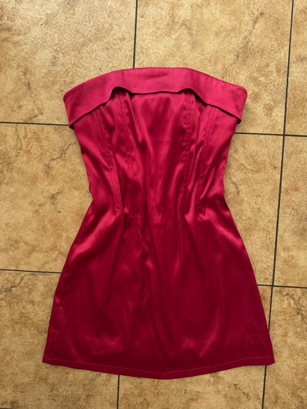 Strapless Satin Mini Dress in Fuchsia
